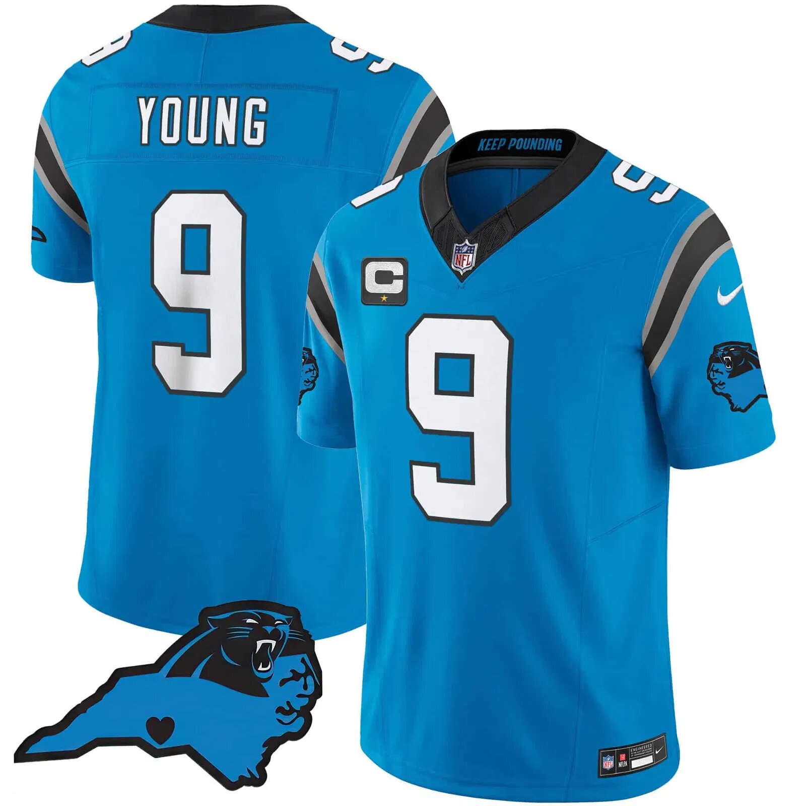 Men Carolina Panthers #9 Young Light Blue 2024 Nike Vapor Limited NFL Jersey style 1